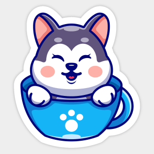 Cute husky on cup coffee cartoon Sticker